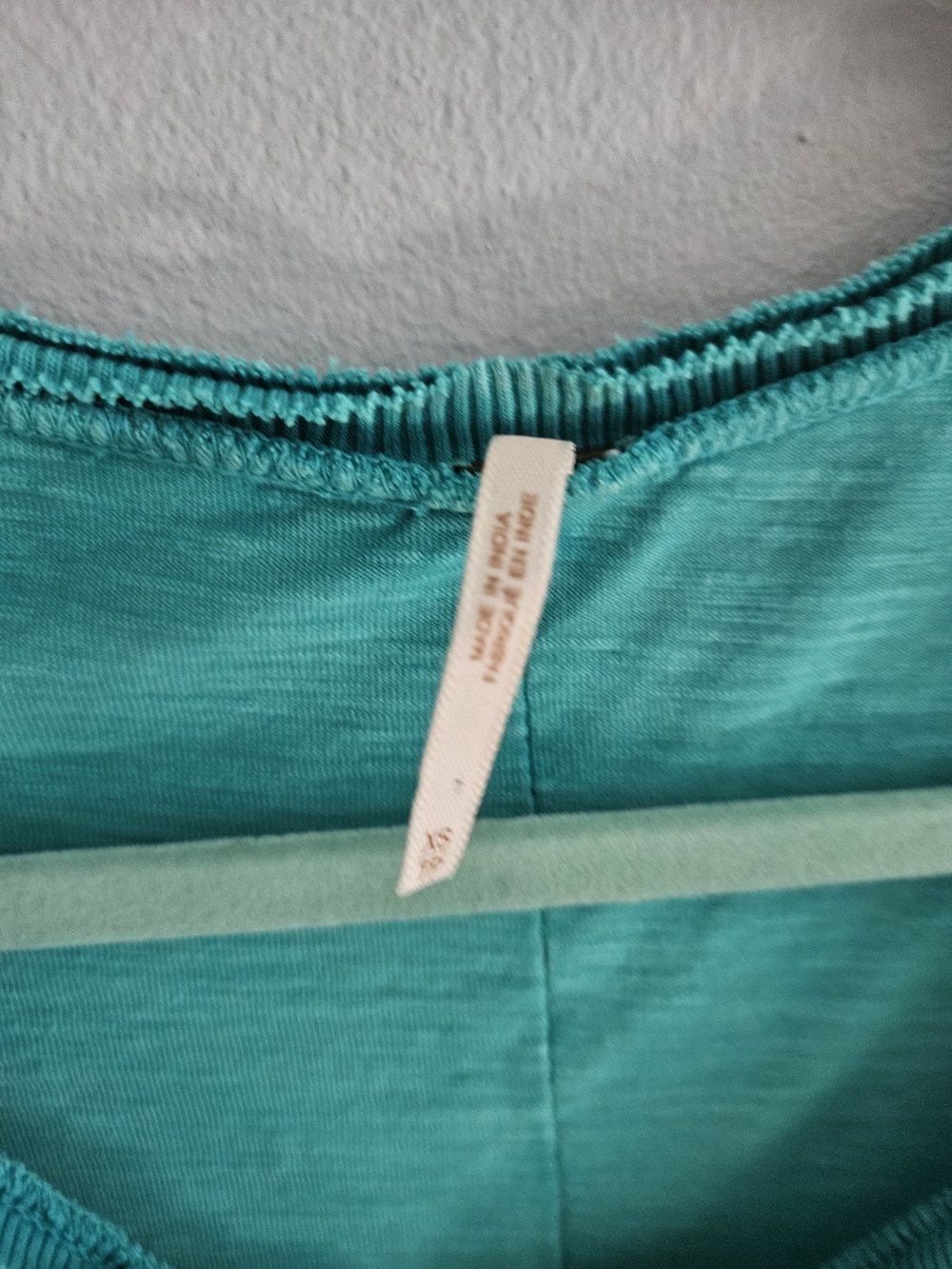 Free People Vintage Teal Ruffle Trim Henley Long-Sleeve Top - Picture 3 of 3